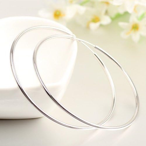 IDoy 925 Sterling Silver Hoop Earrings - Simple Polished Large Round Earrings for Women