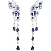 14K Gold Butterfly Shaped Dangle Earrings with Long Tassel Drop, Colorful Moissanite Women's Earrings, Ideal for Birthdays & Everyday Wear