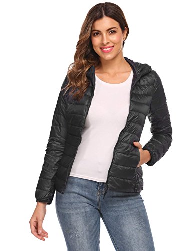 Cindere Women's Outwear Lightweight Hooded Packable Puffer Down Jacket Coat (Black, M)