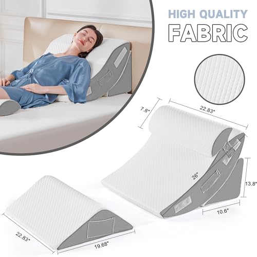 Yojoker 4PCS Orthopedic Bed Wedge Pillow Set for Sleeping - Triangle Adjustable Foam Pillow for Leg Knee Body Back Pain Relief Acid Reflux Anti-Snoring Post Surgery Recovery Sitting Up Reading