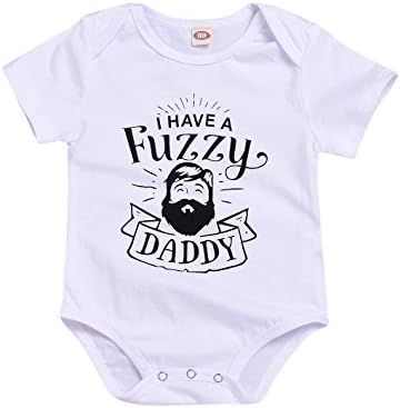 Hsrykin Newborn Baby Boys Girls I Have A Fuzzy Daddy Funny White Bodysuits Rompers Outfits (White, 3-6 Months)