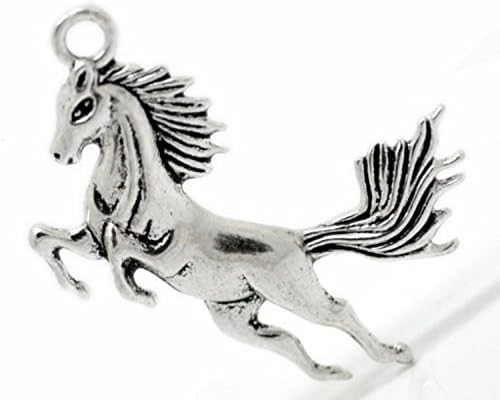10 Pieces Silver Plated Long Horse Charm Pendants 5.1x4.3cm(2"x1 6/8")