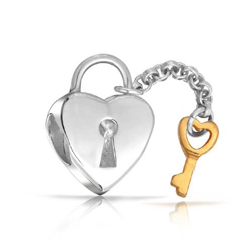 Bling jewelry heart shaped lock and gold plated key cha…