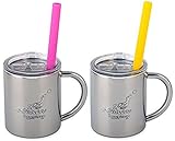 Housavvy Duck Stainless Steel Kids Cups with Lids and Straws, 2 PACK of 7.5 OZ