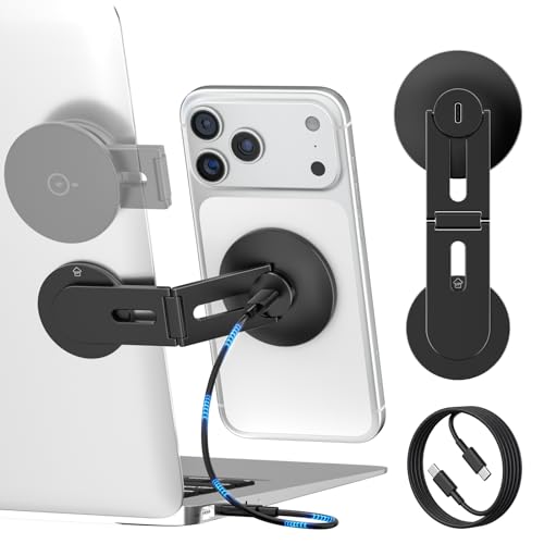 CloudValley 15W Wireless Charger Magnetic Phone Holder for Laptop, [Foldable and Hidden] for iPhone 17/16/15/14/13/12, Compatible with MagSafe and Accessories for Tesla Model 3/Y