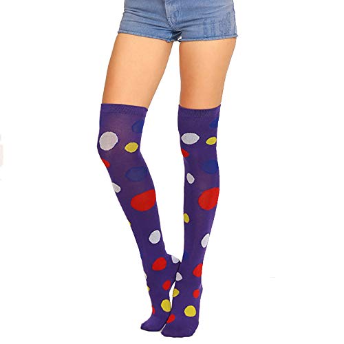 Benefeet SoxClown Thigh High Socks for Women Girls Colorful Vibrant Polka Dot Rainbow Over the Knee Sock Cotton Novelty Sock
