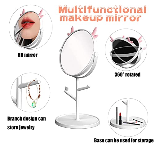Makeup Mirror Vanity Mirror Tabletop Mirror 360 Swivei Small Detachable Portable Travel Personal Handheld 1X 3X Magnification Mirror Shower Room Badroom Shaving Mirror with Makeup Organizer , White