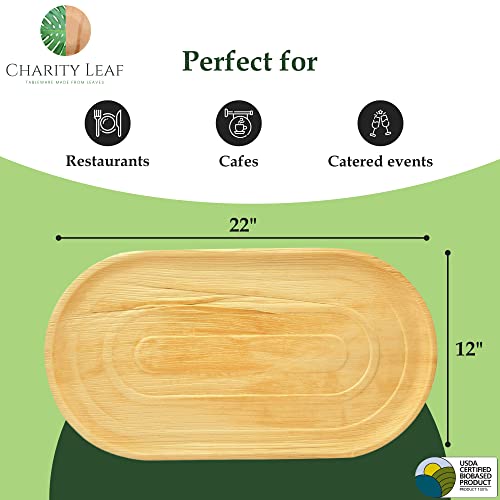 Charity Leaf Disposable Palm Leaf Trays Like Bamboo EXTRA Large Serving