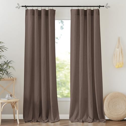 RYB HOME Linen Sheer Curtains 2 Panels for Living Room, Semi Transparent Privacy Drapes with Rod Pocket Farmhouse Style Window Treatments for Bedroom, Brown, 52" W x 102" L at Amazon