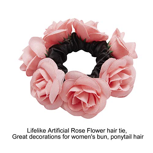 6 Pack Colorful Handmade Rose Flower Wreath Garland Bow Elastic Stretchy Hair Ties Bobbie Ponytail Holder Band Scrunchies Ring Loop for Women Wedding Bridal Party Hairstyles Decoration