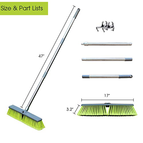 PHYEX 18” Push Broom with Adjustable Long Handle, MultiSurface Floor