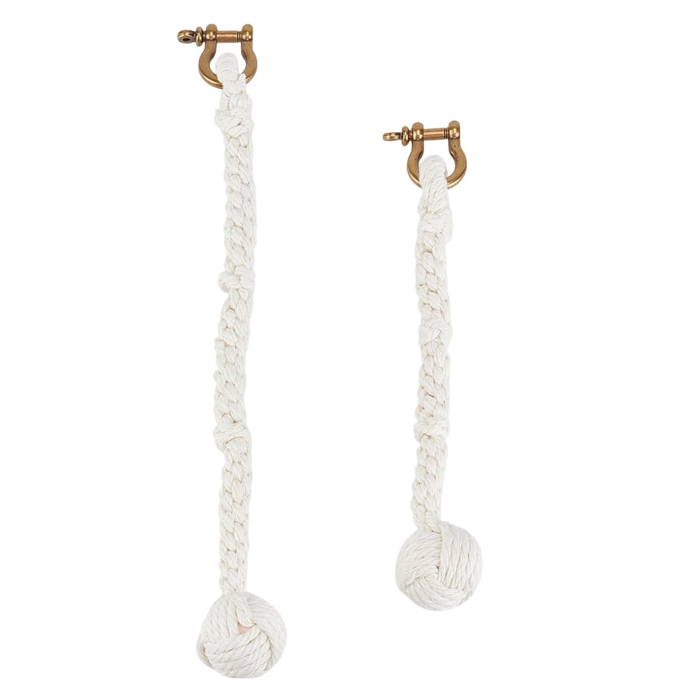 DELORIGIN White Oceans Rope Bell Pull, 2pcs Cotton Bells Pendant Decoration with Alloy Clasps, Handmade Braided Rope Keychain Small Rustic Bell Kont for Keychain Christmas Home Decor Gifts