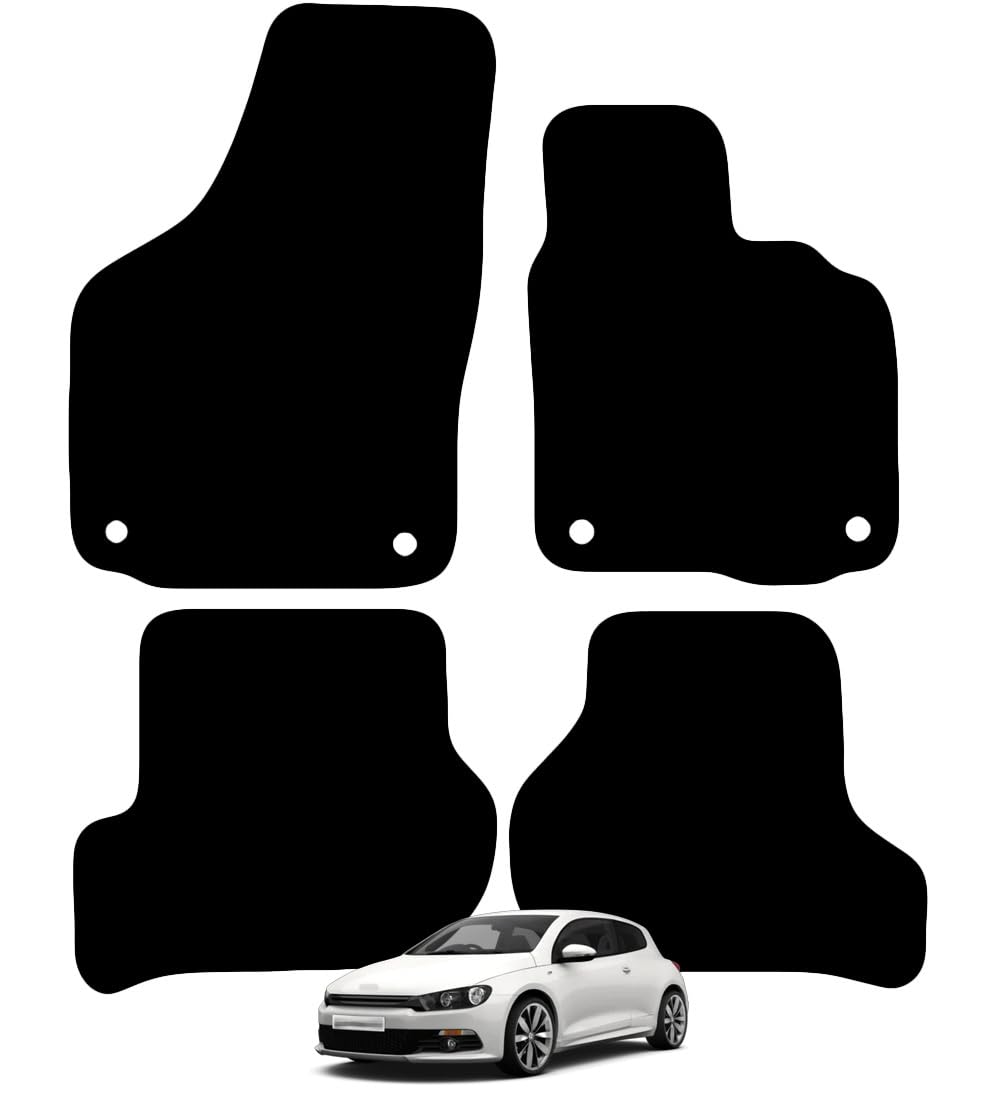 Carsio Carpet Car Mats For VW Scirocco 2008 to 2018 4 Piece Set with 4 Clips Tailored Fit Floor Mat Complete Accessory Black Custom Fitted - All Weather, Anti-Slip Backing & Black Trim