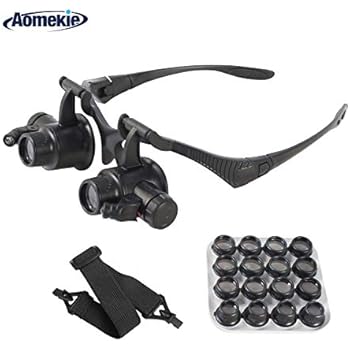 Aomekie Magnifying Glasses with Light Headband Magnifier Loupe Glasses with LED Illuminated for Jeweler Repair Watch -8 Interchangeable Lens: 2.5X/4X/6X/8X/10X/15X/20X/25X