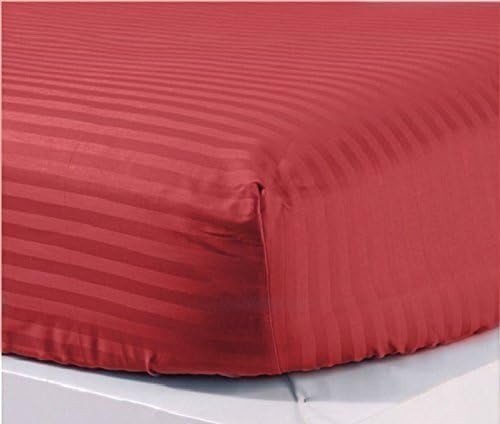 Rinku Linen 500 Thread Count Egyptian Cotton 1-Piece Fitted Sheet/Bottom Sheet Cot Bed (30" x 75") Burgundy Stripe Fit Up to 4" Inches Deep Pocket
