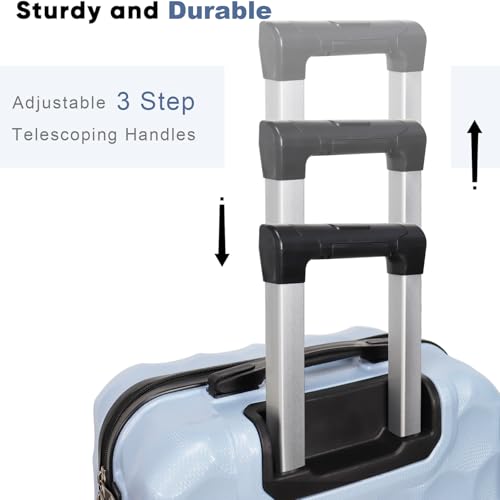Aklsvion Set of 3 Suitcases 20/24/28 Inches - Hard Case, Built-in Lock, 360° Multidirectional Wheels, Trolley Suitcase for Travel, Blue, Rigid