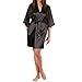 LAPAYA Women's Kimono Robe Knee Length Bridal Lingerie Sleepwear Short Satin Robe, Black, 4-6