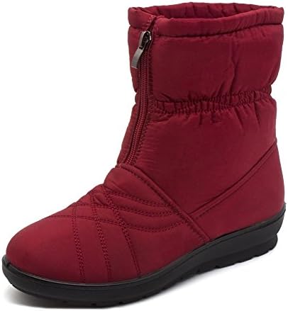 YouLym Women's Waterproof Warm Winter Snow Boots Wide Calf Anti-Slip Fur Lining Cold Weather Boots (9-9.5 B(M) US, Red)