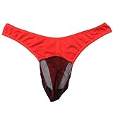 Dong Dian Men's Sexy See Through Mesh Pouch G-String Thongs Underwear Red
