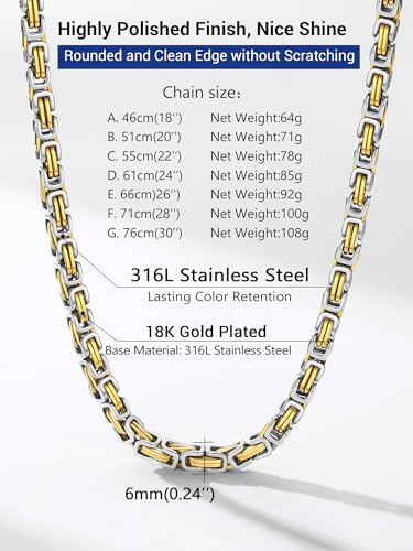 PROSTEEL Byzantine Chain Men 4 mm/6 mm Byzantine Necklace Stainless Steel Silver Gold Black Men's Jewellery Hip Hop Punk Rock 46 cm-76 cm