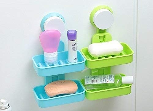 Piyuda Plastic Plates Double Layer Soap Box Stand and Bathroom Soap Dish Holder Soap Dispenser