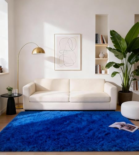 MARATIP Teppich Wohnzimmer Königsblau 160x230 cm Flauschig Weich