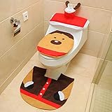 Ohuhu Christmas Elk Toilet Seat Cover, Tank Cover, Paper Box and Rug Set, Christmas Decoration Bathroom Decor Set