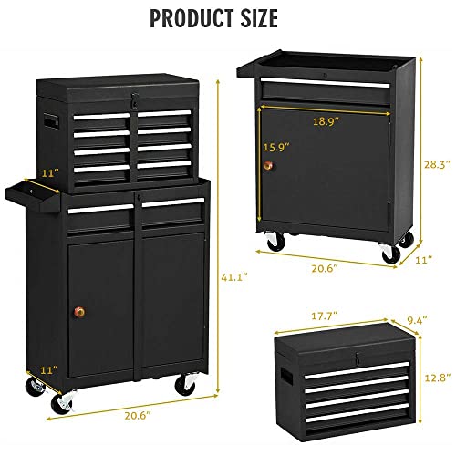 5Drawer High Capacity Rolling Tool Chest, Removable Toolbox on