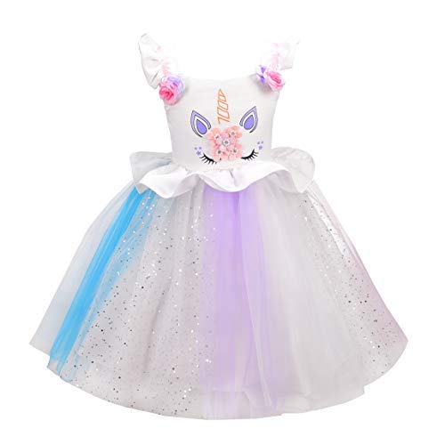 Lito Angels Unicorn Dress Up for Kids Girls, Birthday Fancy Party Outfit Clothes Age 6-7 Years, Style B - Pink Purple Tulle Skirt