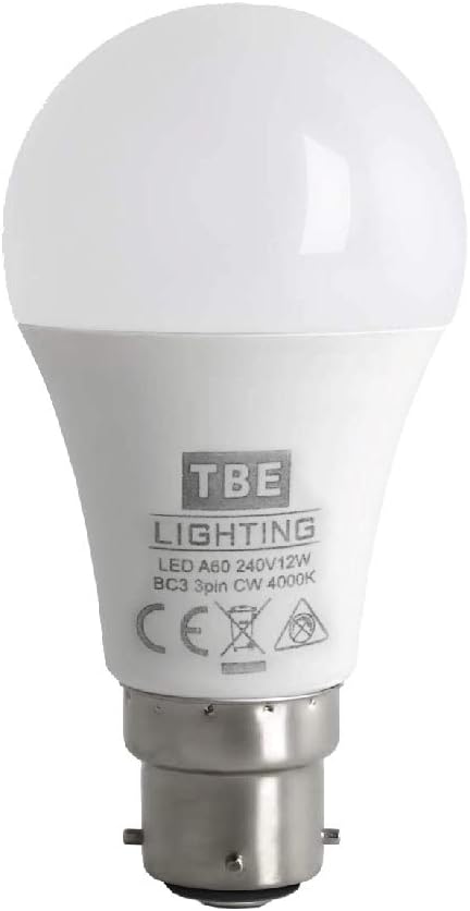 TBE LIGHTING BC3 3 PIN LED Bulbs, 3 Pack, 12w Non-DIMMABLE Energy Saving LED A60 Bulb, Cool White 4000K, 1100 Lumen Output - Image 5