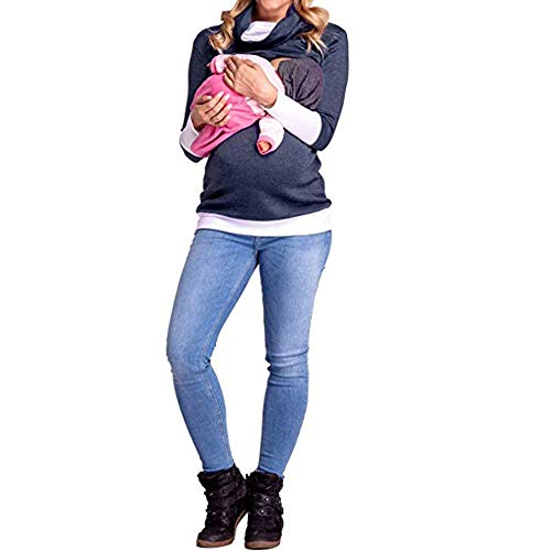 Londony ♥‿♥ Clearance Clothing 815,Women Colorblock Maternity Nursing Wrap Top Long Sleeve Double Layer Cap Blouse
