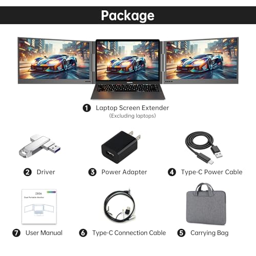MT-VIKI 15.6 inch Laptop Screen Extender, Portable Triple Monitor for Laptop Only One USB-C Cable Connection,Compatiable with Win/Mac, FHD 1080P, [Included Storage Bag & Driver Needed]