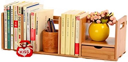 CHSEEA Bamboo Expandable Desk Organiser Bookshelf with 1 Drawers, Desktop Storage Organiser/Holder/Stand/Rack for Your Office Supplies, Books, Remote Control, DVD, Smartphone and Makeup #1
