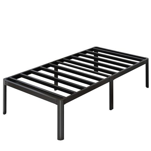 Yicensen Marco de Cama Individual de 36 cm de Altura, Metal Cama Individual con Patas Redondeadas de Esquina Plataforma Resistente Cama Muy Resistente Fácil Montaje, Sin Ruido, Negro