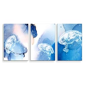 Wall26-3 Panel Canvas Wall Art- Sea Animal Jellyfish -Giclee Painting Wall Bedroom Living Room Home Decoration - 16"x24" x 3 Panels