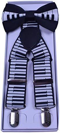 SUNNY OECAN Bow Tie and Suspenders Set Adjustable with Gift Box BlackPiano