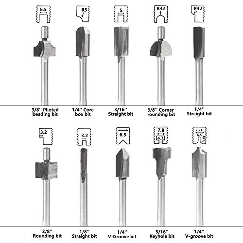 Saiper 10pcs HSS Carpentry Router Bits 1/8 Inch(3mm) Shank Engraving Bits Fit for Dremel Foredom Rotary Tools Set for Edge Grooving Wood Deburring Engraving and Milling - Thumbnail 2