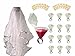 Bachelorette Bride Party Ultimate All In One Bundle; Including 1 White Bridal Wedding Veil, Set of 12 Shot Glass Rings, and 12 Bride Tribe Temporary Tattoos Made From Shiny Metallic Gold Foil