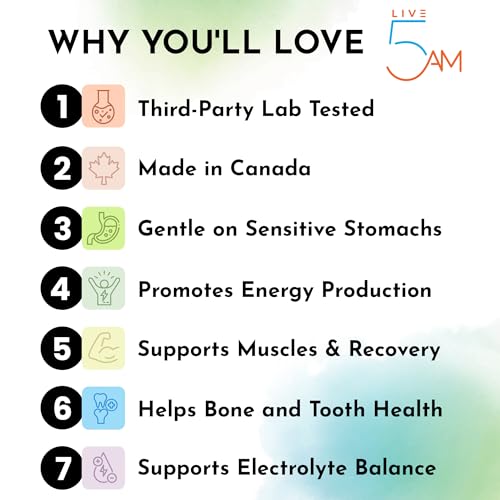 Live 5AM Magnesium L-Threonate 144mg Elemental per Serving, 120 Capsules | Made in Canada. chelated form. Helps maintain proper muscle function, including the heart muscle, 48 mg per serving,