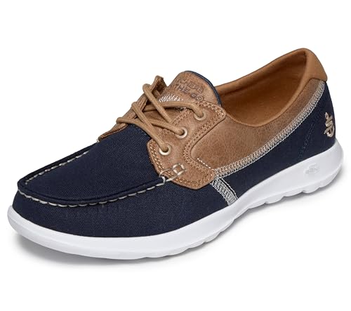 Skechers Women's On-The-Go Walk Lite - Coral Boat Shoe, Navy, 10 Wide