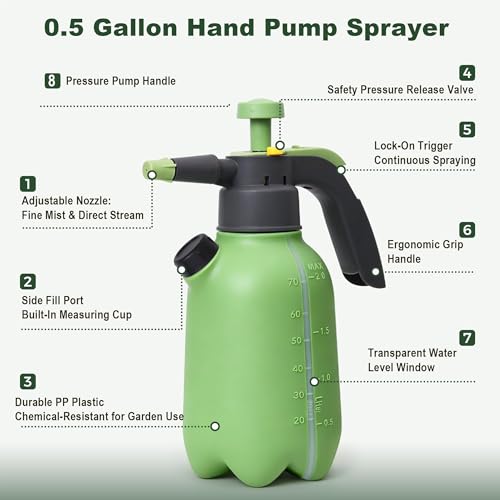 3 Pcs 1/2 Gallon Pump Sprayer, Hand Pressure Sprayer with Adjustable Nozzle, photo 9