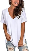 SAMPEEL Women's V Neck T Shirt Rolled Sleeve Side Split Tunic Tops