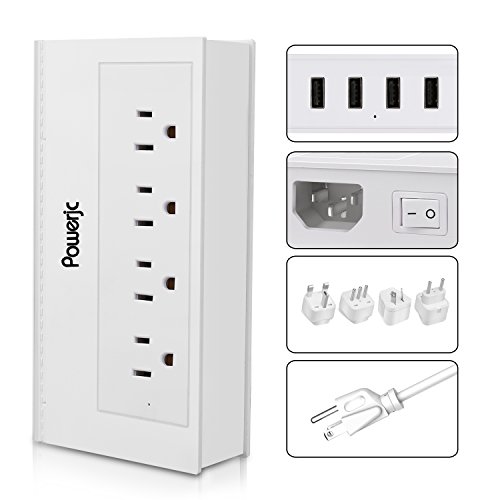 Travel Power Strip USB Adapter 4 Outlets with High Speed Smart USB Charging Ports Station Powerjc,White