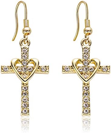Fashion Heart with Crystal Cross Personality Drop Earrings Charm Women Girls
