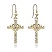 SENFAI Fashion Heart with Crystal Cross Personality Drop Earrings Charm Women Girls (Gold)