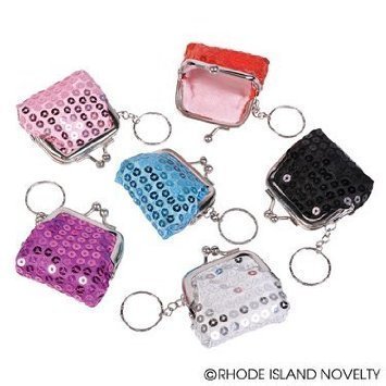 6 Sparkly BLING COIN Purses with KEY CHAIN Attached 2.5