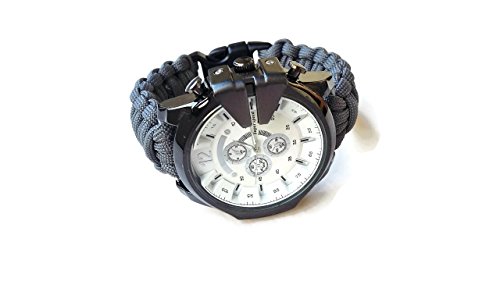 Gray big paracord wrist watch men Braid parachute strap excursion bracelet Husband dad Custom gift