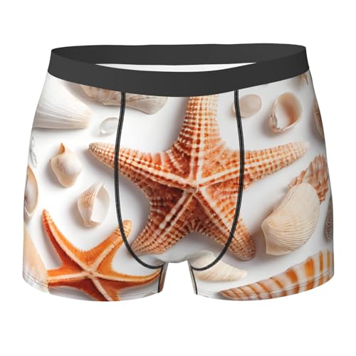 Seashell Sandy Beach Print Men'S Boxer Briefs With Elastic Comfort Fit Design For All-Day Wear