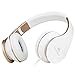 Headphones, Sound Intone I65 Headphones with Microphone and Volume Control for Travel, Work, Sport, Foldable Headset for iPhone and Android Devices(White/Gold)
