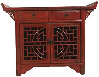 Etnicart - Chinese cabinet with red base grating-108x84x40-Massello